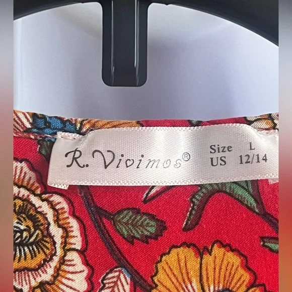 R. VIVIMOS Red Floral Boho Dress Size Large - Picture 7 of 8